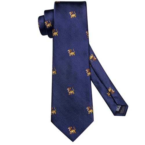 Image of Hi-Tie Men's Blue Lion Tie Set Woven Silk Jacquard Animal Necktie Pocket Square Cuff-links Sets Wedding Business Holiday