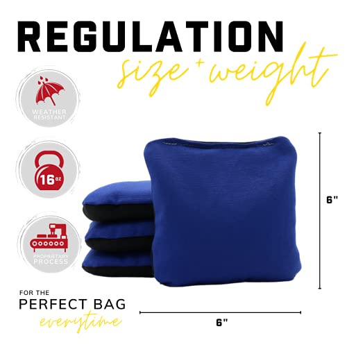 Premium Tailgate Cornhole Bags Durable Double Sided Outdoor Canvas Tournament Toss Game Resin Fill 16 Ounce - Set Of 8 Includes Carrying Tote Made In Usa (Red/Blue) #TOP2