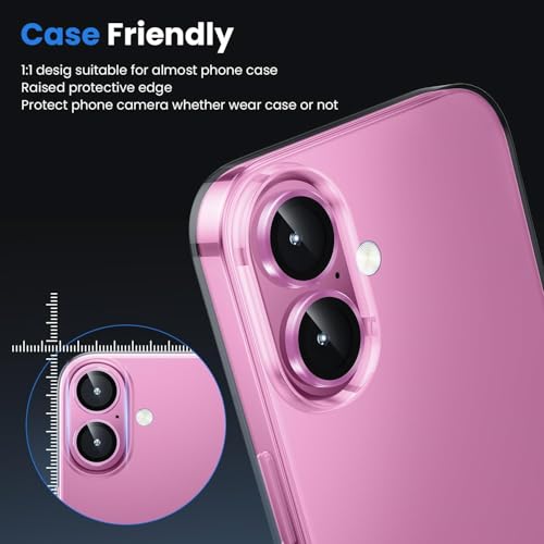 Image of CLITZ for iphone 16 /16 Plus camera lens protector Tempered Glass Aluminum Alloy Ring with Camera Cover (Pink)