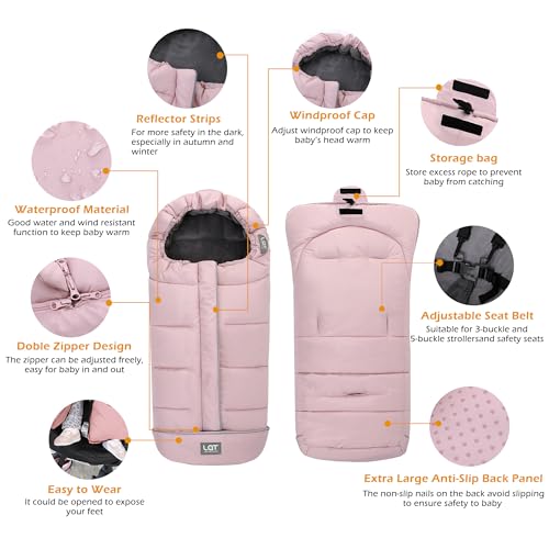 Image of LAT Baby Warm Bunting Bag Universal,Stroller Sleeping Bag Cold Weather,Waterproof Toddler Footmuff (Basic,Pink)