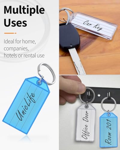 Uniclife 20er Pack Robust Kunststoff Schlüsselanhänger beschriftbar, Schlüsselanhänger zum Beschriften mit Split Ring Label Fenster, 8 Farben