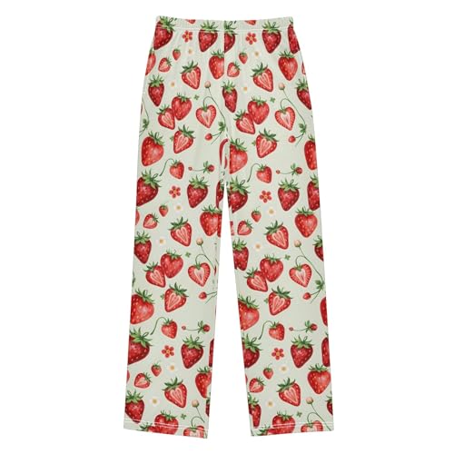 Pajama Pants Lounge Sleep PJ Bottoms Sleepwear Elastic Waist Drawstring S Strawberry