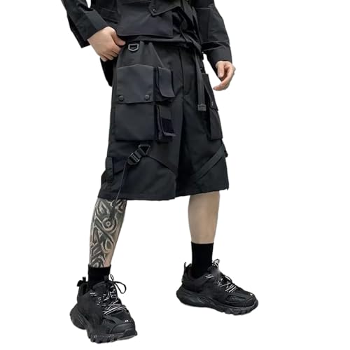 Short hip hop goth pour homme décontracté cargo avec rubans style alternatif japonais