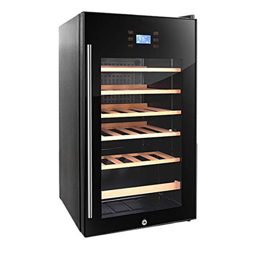 Design Mini Weinkühlschrank für bis zu 33, 6 Holz-Einschübe, LED-Display Flaschen Sicherheitsschloss Soft-Touch-Bedienfeld Freistehend