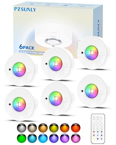 Image of 6 Pack Under Cabinet Lighting,Puck Lights with Remote,1200mAh Battery Operated Wireless Cloest Light,Under Counter Lights for Kitchen,Shelf,Hallway