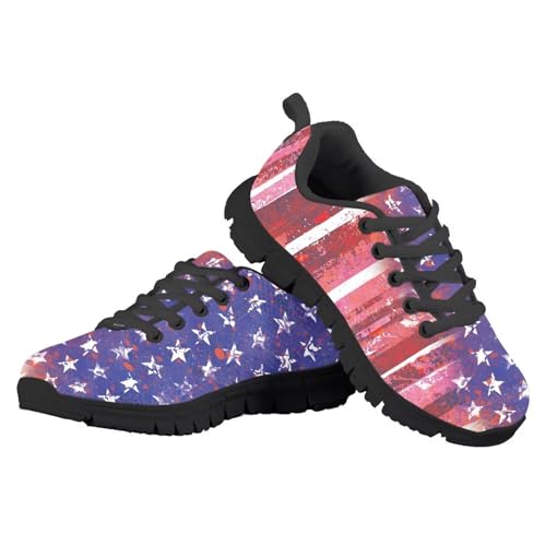 Yzaoxia Kids Patriotic Shoes for Girls Boys US Flag Tennis Shoes Mesh Running Sneakers Lace Up Sneakers for School Gym Outdoor Size 11-Size 54
