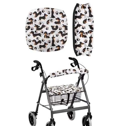 LedBack Rollator Accessories for Walkers for Seniors Dachshund Dog Walker Seat Cover Rollator Walker Seat and Backrest Rollbar Cover Set Paw Print