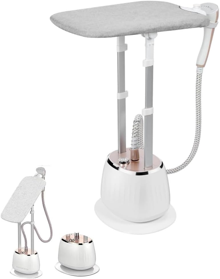 1800W Multi-Functional Vertical Clothing Steamer - Adjustable Double Rod for Cotton & Wool - Powerful Standing Garment Steamer for Quick Wrinkle Removal & Refreshing Fabrics