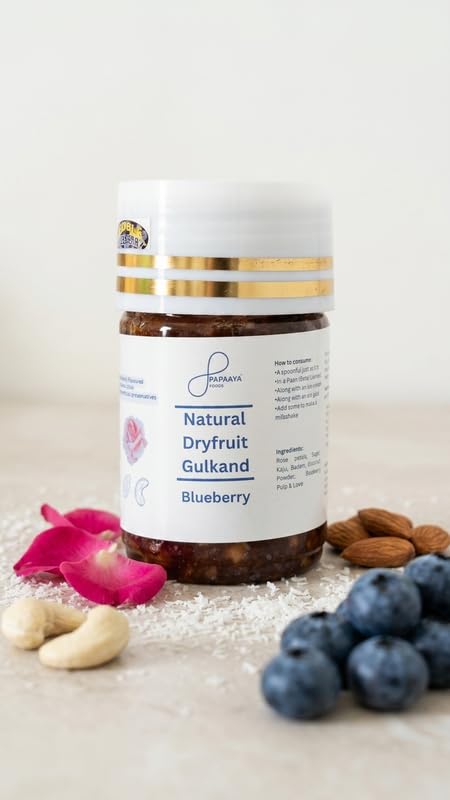 Image of Papaaya Foods Natural Dryfruit Gulkand Blueberry Flavor with Cashews Almonds Fruit Pulp Fusion Sweet Preserve for Daily Use | Size -125gm
