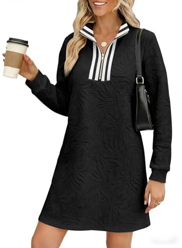 Image of BLENCOT Women's Dress Zip Up Stand Neck Pullover Sweatshirt Mini Dresses