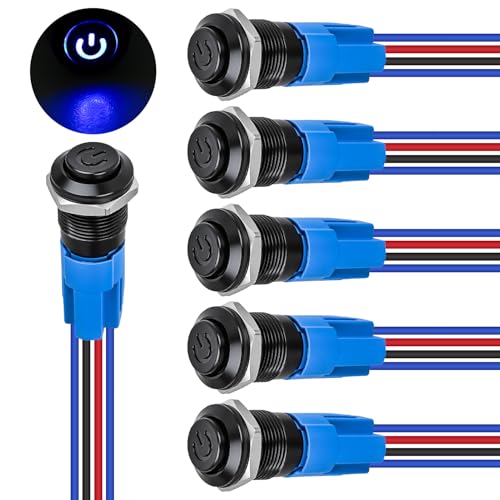 Image of Nilight 12mm Latching Push Button Switch 6pcs LED Blue Waterproof