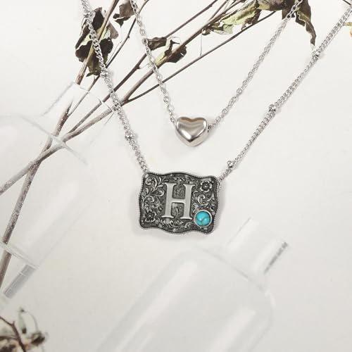 Image of Belt Buckle Bracelet Initial Letter A-Z Bracelets Western Cow Tag Bracelet Belt Buckle Necklace Western Style Initial Letter Pendant Necklace