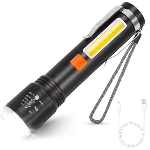 Jsoerpay LED Torch 3000 Lumens Rechargeable, Powerful Torches Battery Powered Super Bright Adjustable Focus, 4 Modes, Waterproof Pocket Flashlight for Camping Hiking Emergency