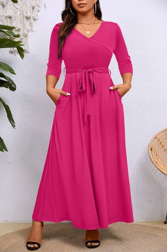 Image of Runwind Plus Size Dress for Women - 3 /4 Sleeve V Neck Maxi Dresses for Women (XL-6XL)