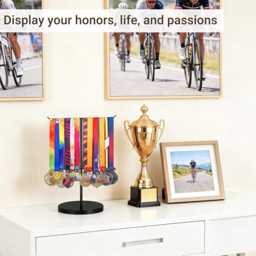 Image of Mkono Medal Hanger Display, Metal Medal Holder, Race Award Medals Display Stand for Running, Sports, Marathon, Wrestling, Taekwondo, Wood and Iron Material, 12x16 Inches (Black)