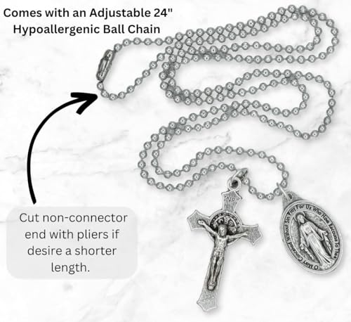 Caritas et Fides Catholic Necklace St Benedict Crucifix and Miraculous Medal Hypoallergenic Necklace on 24" Ball Chain - Jesus Mary Chain Catholic Necklace for Men, Women, Adults4