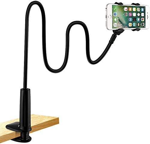 LONZOTH Cell Phone Holder, Gooseneck Phone Holder for Bed Clip Lazy Bracket Flexible Long Arm Clamp Mount Stand for iPhone 14 13 12 11 Pro Xs XR X 8 7 6, Samsung S10 S9, Smartphones - Black