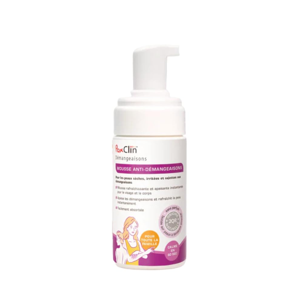 PoxClin® Démangeaisons – Mousse Anti-Démangeaisons – Soulagement en 60 Secondes – Eczéma, Urticaire, Piqûres d’Insectes, Coup de Soleil – Visage & Corps – Dès 12 Mois – 100 ml