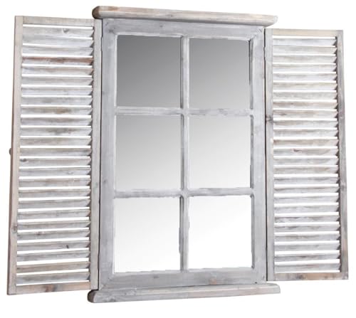 AUBRY GASPARD - Fenêtre Miroir en Bois Teinté - Finition Vieillie - Style Persienne avec Volets Mobiles - Hauteur 71 cm - Longueur 48 cm - Profondeur 7 cm - Dimensions...