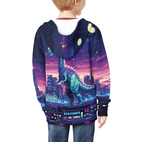 Dinosaur Theme Boys Zip Up Hoodie Comfy Long Sleeve with Pockets Casual Kid Hooded Sweatshirts 8-16 Years4