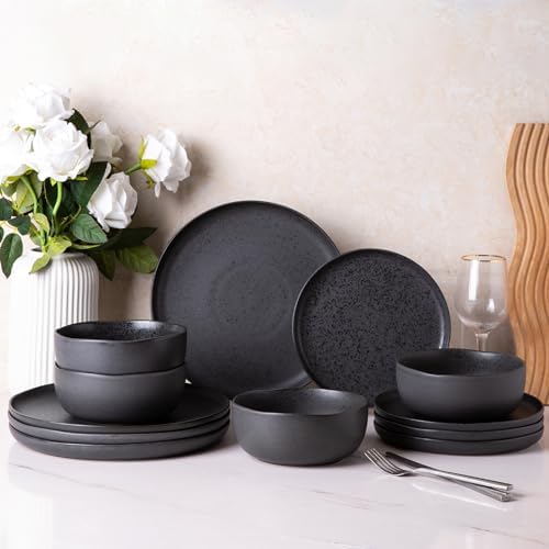 AmorArc Ceramic Dinnerware Sets, Wavy Rim Stoneware Plates and Bowls