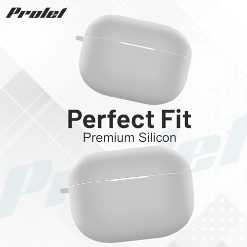 Image of Prolet New Silicone Case Compatible with Realme Buds T300, Soft Silicone 360 Full Protection Dust-Proof Shockproof Case Cover with Hook-Grey