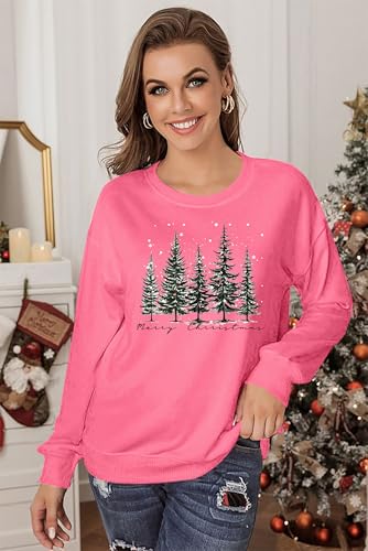 Image of PECHAR Christmas Tree Sweatshirts Women Pine Tree Print Shirts Nature Lover Gift Casual Tee Long Sleeve Xmas Pullover