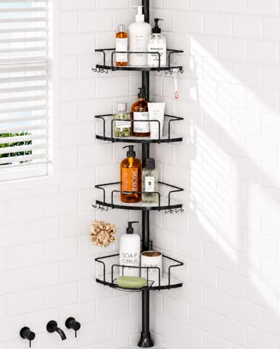 ALLZONE Corner Shower Caddy Tension Pole, 4 Hang-On Basket with