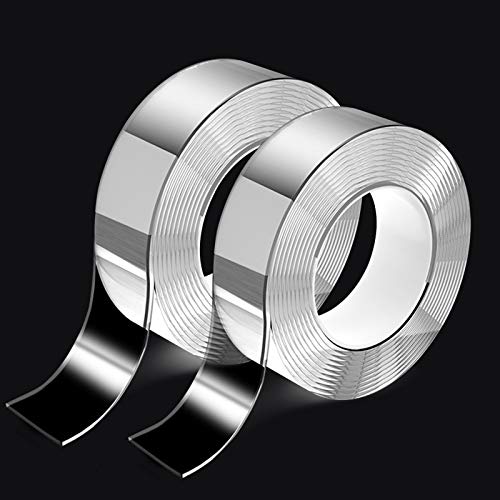 Nano Double Sided Tape (2 Rolls, 6M/19.6FT), Removable Gel Grip Tape Reusable Traceless Transparent Sticky Adhesive Tape Multipurpose Mounting Tape for Home Office Car Poster