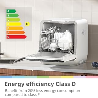 COMFEE' Table Top Dishwasher 7+3 Programs Mini Tabletop Dishwasher No Plumbing, 6L Built-in Water Tank, Hygiene Wash, Auto Door Open Drying, Baby Care, Energy Class D- White