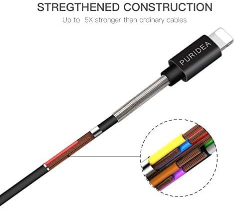 7 Inch Short Iphone Cord,Puridea Black [5 Pack] Short Iphone Charging Cable, Usb Certified Fast iPad Lightning Cable 1Ft For iPhone X 8 7 6S 6 Plus iPad 2 3 4 Mini, iPad Pro Air, iPod