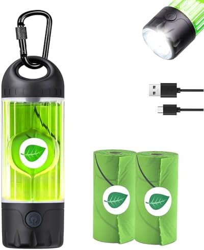 Tubasion Hunde Kotbeutelspender mit Taschenlampe 7-Farben, USB-C Wiederaufladbar kotbeutelhalter, IPX6 Wasserdicht Hundekotbeutel Hundelicht Für Leine, Gassigehen(1Kotbeutelspender