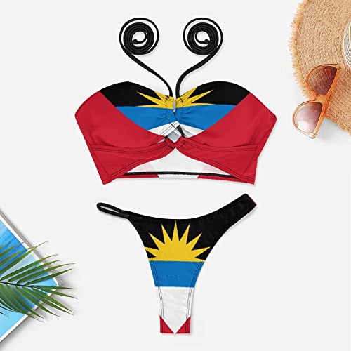 Linkasi Antigua and Barbuda Flag New Women's Sexy Bikini Halter Neck Triangle Bikini Two-Piece Set Antigua and Barbuda Flag3