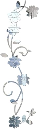 Beavorty Pegatinas de pared de espejo acrílico de vid de flores, calcomanías de pared de granja, vinilo 3D, papel tapiz para el hogar, sala de