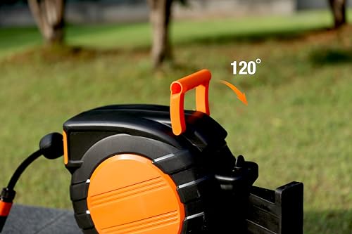 Yard Force HW HR20A Automatischer Schlauchaufroller 20 m – Wandmontage 180° schwenkbar, Auto-Rewind, 8 bar Betriebsdruck, inkl. Multi-Sprühdüse & ½/¾ Zoll Hahnadapter