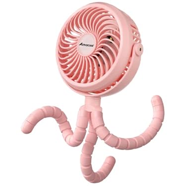 AMAZON - AMACOOL Battery Operated Stroller Fan Flexible Tripod Clip On Fan with 3 Speeds and Rotatable Handheld Personal Fan for Car Seat Crib Bike Treadmill (Pink)