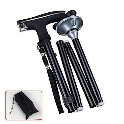 Elderly Foldable Walking Stick with Sponge Handle Led Adjustable Light Stick with Carrying Bag for Hiking Stick Best Gift for Older Men Women Practical