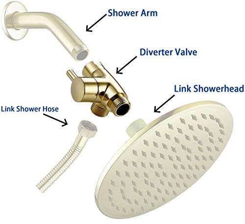 All Metal Shower Arm Diverter,G 1/2 3 Way Shower Diverter Valve For Hand Held Showerhead and Fixed Spray Head Diverter (Polished brass)