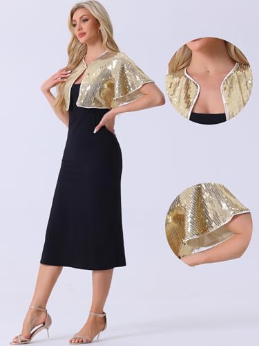 Image of Allegra K Sequin Bolero for Women's Sparkly Crop Glitter Formal Shrug for Evening Dresses