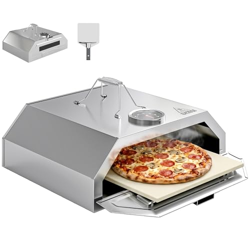 Outsunny 8 in Portable Stainless Steel BBQ Grill Top Pizza Oven with Built-in Thermometer and Viewing Window for Gas and Charcoal BBQ Grills Includes Carry Handles Pizza Stone and Peel Silver Tone