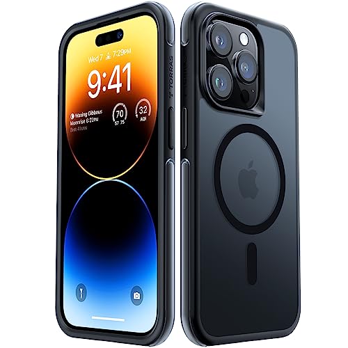 TORRAS Liquid Silicone for iPhone 14 Pro Case, Compatible with MagSafe, Soft Rubber Shock Absorbent Protective for iPhone 14 Pro Case, Black