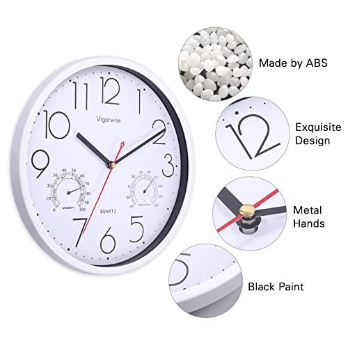 Vigorwise Wall Clock, Sweep Silent Movement Accurate Clocks with Temperature & Humidity - Image 3