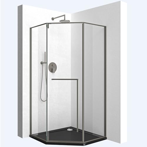 Mai & Mai Fünfeckdusche 100x100 cm mit Drehtür Duschkabine Eckdusche 8mm ESG-Sicherheitsglas Nano-Beschichtung Duschabtrennung Ravenna68K-Plus