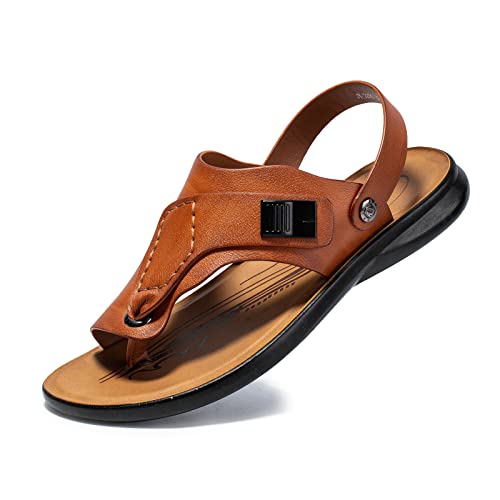Geahod Sandalen Herren Ledersandalen Sommerschuhe Verstellbare Knöchelriemensandalen Zehentrenner Leder Sandalen für Freizeitsport,Braun, 40 Cover