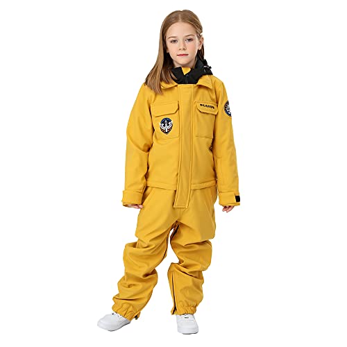 Image of HOTIAN Kids One Piece Snowsuits Girls Ski Suits Overalls Waterproof Insulated Snow Wear Outfits Snowboarding Jackets