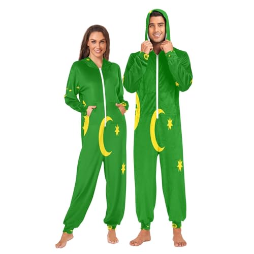 GuoChe Pijama de una pieza para adultos con capucha, Bandera de las Islas Cocos (Keeling), M