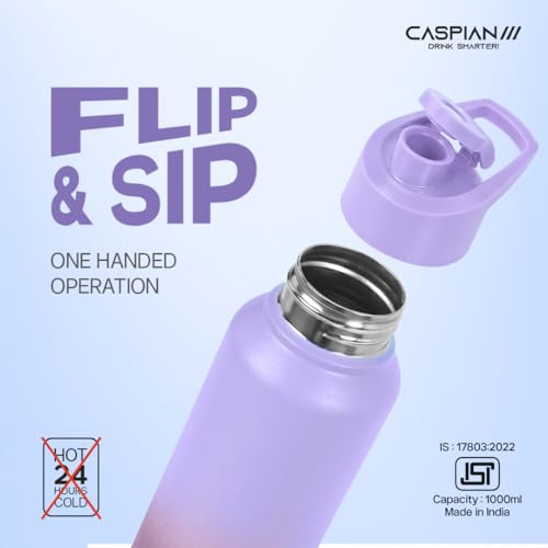 Image of Caspian Hike Stainless Steel Sipper Water Bottle 1 Ltr (Litre) for School, Fridge, Office, Gym, Home-Ideal for Adults, Men, Women, Kids, Boys, Girls-1000ml Leakproof, Rust free, Eco-Friendly, B Gum