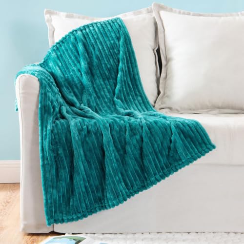 Image of MIULEE Fleece Blanket, Durable Plush Fuzzy Extra Soft Warm Cozy Teal Blue Striped Flannel Throw Blanket for Couch Sofa Bed 30"x40", Turquoise