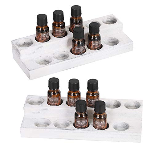 LIANTRAL Essential Oils Storage Rack, 2-Tier Wooden Essential Oils Nail Polish Display Holder for 5/10/15/20ml Bottles, Set of 2 (white-wash)