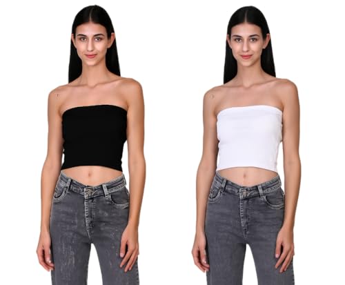 Image of SriSaras Women's Black & White Cotton Strechable Tank Tops /Crop Tops